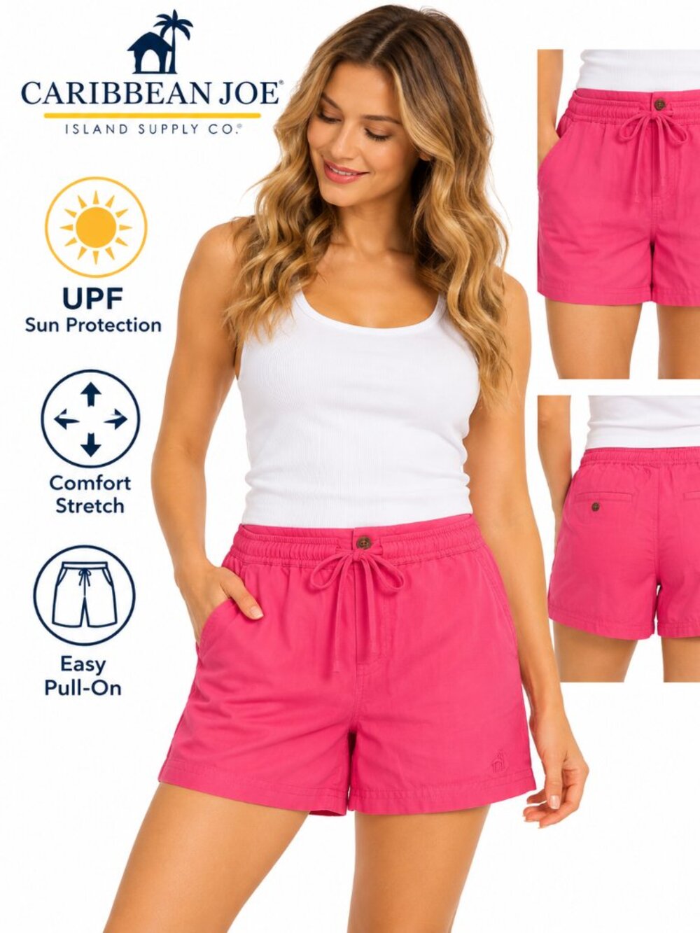 Caribbean Joe Pink UPF Pull-On Shorts 100% Rayon NWT